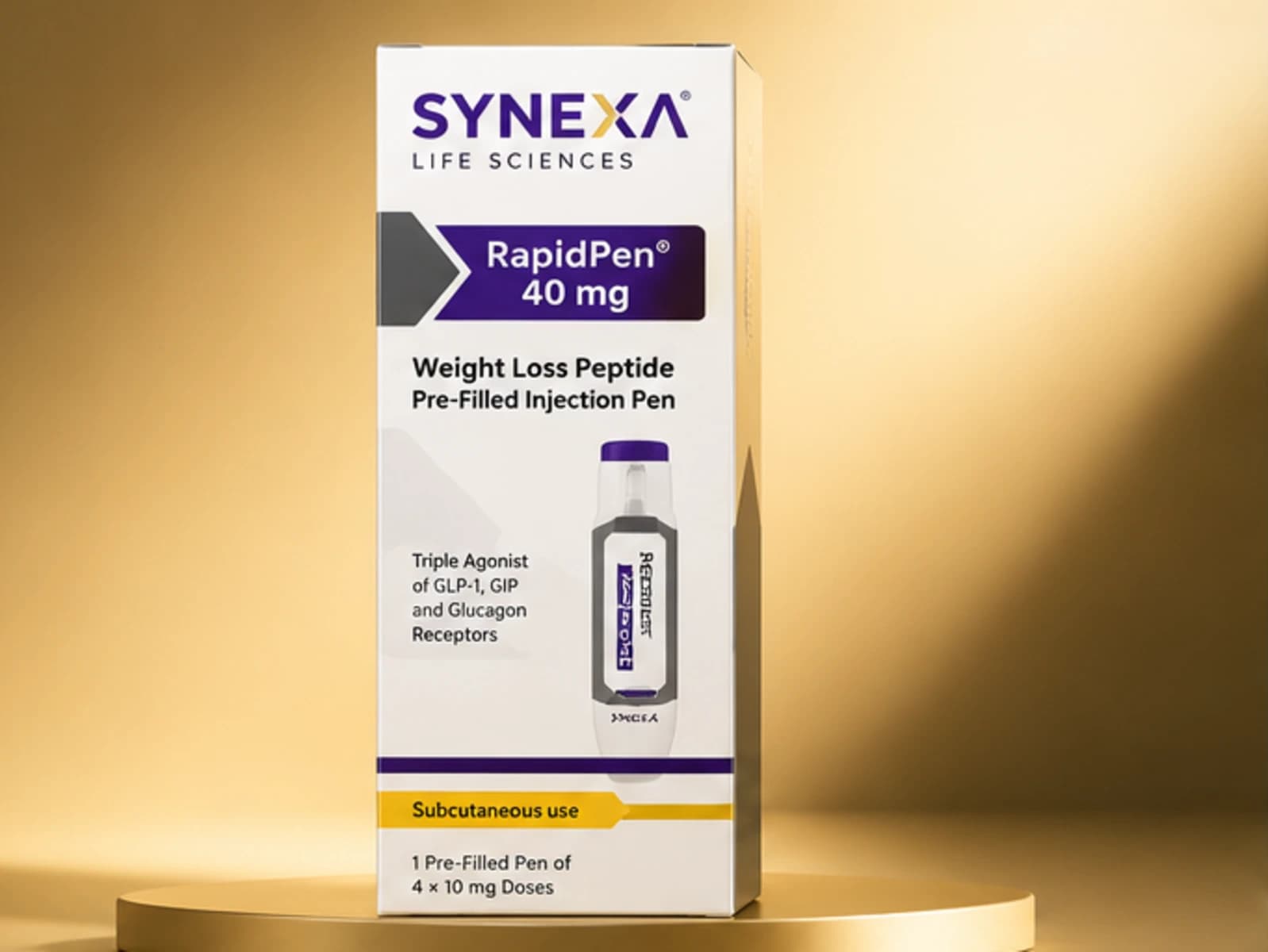 Synexa Retatrutide 40mg RapidPen research peptide pen in original Synexa packaging